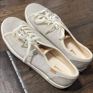 Keds Women's Cream Mesh Lace-Up Sneakers with Gold Eyelets